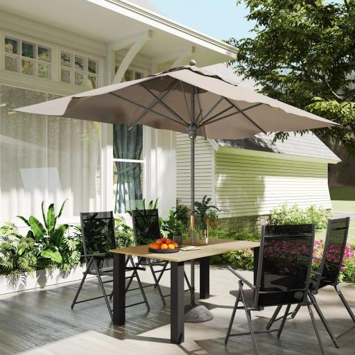Mesa de Jardín Rectangular de Acero 150x90x73 cm para 6 Personas con Orificio para Sombrilla Diseño con Lamas Marrón [3]