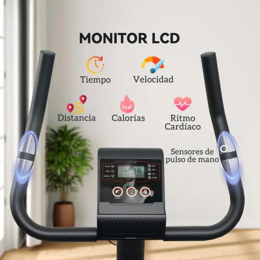 Bicicleta Estática con Resistencia Magnética Ajustable Sensor Pantalla LCD y Asiento Regulable 88x50,5x131,5 cm Negro [3]