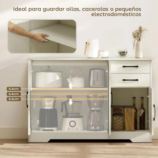 Aparador para Salón Moderno con 3 Puertas 2 Cajones Estante Ajustable para Comedor Entrada 120x38x79 cm Crema [7]
