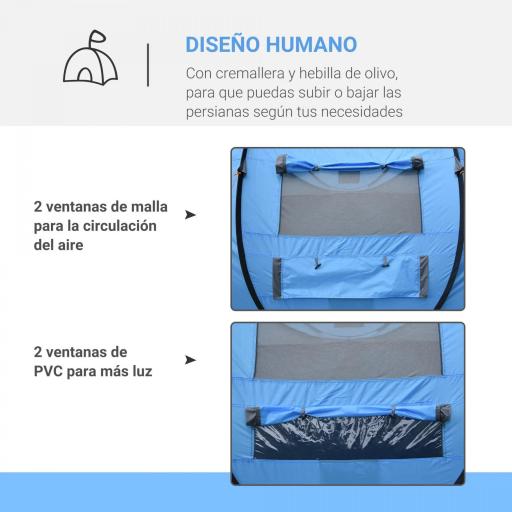 Tienda de Camping Pop-up con Ventanas Bolsillos y Bolsa de Transporte Impermeable Anti-UV 263,5x220x123 cm Azul [4]