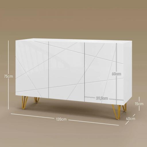 Aparador de Entrada con 3 Puertas y Estantes Ajustables para Cocina Sala 120x40x75 cm Blanco Brillante [1]