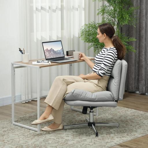 Silla de Oficina sin Brazos con Altura Ajustable Función de Basculante Base Cruzada y Asiento Amplio Gris