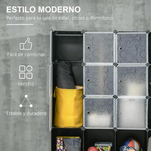 Armario Modular Organizador Portátil con 16 Compartimentos y 2 Barras de Colgar Ropa Negro y Blanco [2]