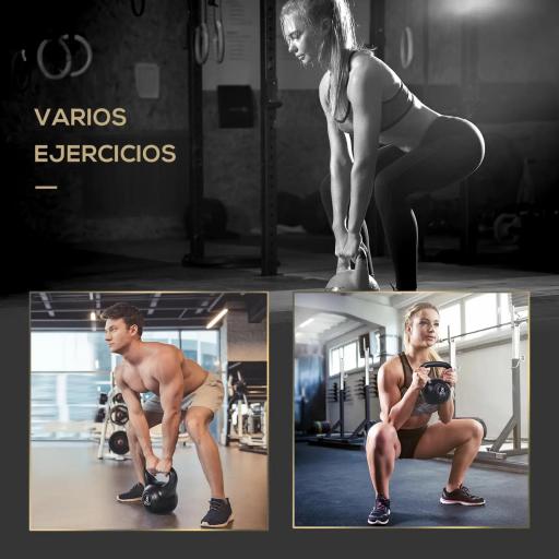 Pesa Rusa de 8 kg Kettlebell Relleno de Arena con Mango Ancho Antideslizante para Entrenamiento 22x17x24 cm Negro [2]