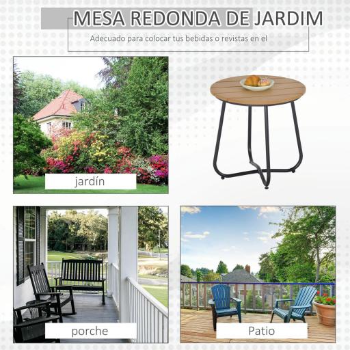 Mesa Redonda de Jardín con Diseño de Listones y Patas Ajustables para Terraza Balcón y Jardín Ø49x48 cm Madera y Negro [8]