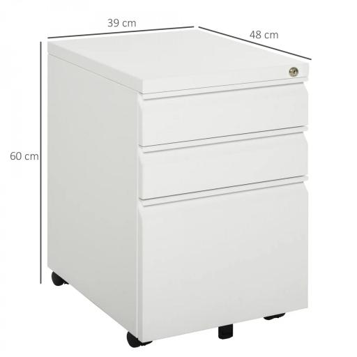 Cajonera de Oficina con Ruedas Mueble con Cerradura 2 Cajones y 1 Archivador para Tamaño A4 Carta 39x48x60 cm Blanco [1]