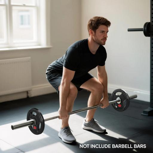 Discos Pesas Olímpicos Agujero Ø50 mm 2x15 kg con Anillo Interior de Acero Triple Agarre para Mancuernas y Barras Negro [4]