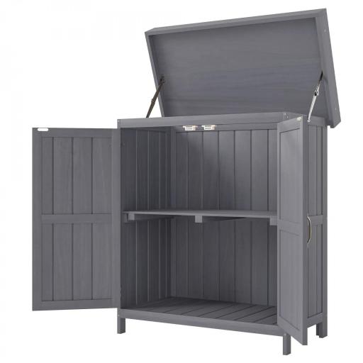 Cobertizo de Almacenamiento de Madera para Jadín 74x43x88 cm con 2 Puertas y Techo Asfáltico Abatible Gris [3]