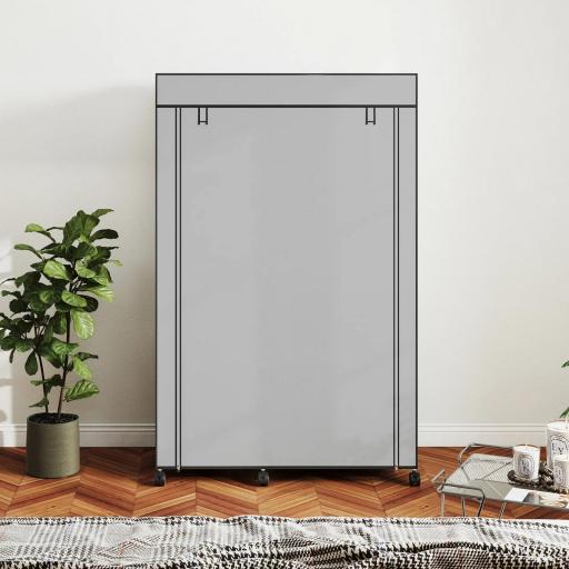 Armario de Tela con Ruedas Ropero Portátil con 6 Estantes y 1 Barra de Colgar para Dormitorio 103x43x162,5 cm Gris [10]