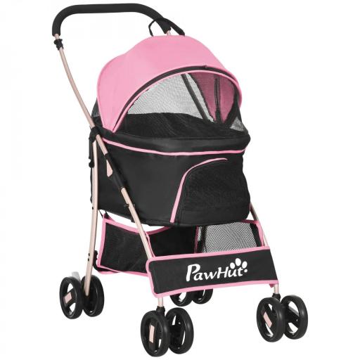 Carrito para Perros Pequeños 3 en 1 con Vagón Desmontable Cesta de Almacenaje Correas de Seguridad y Cojín Rosa [9]
