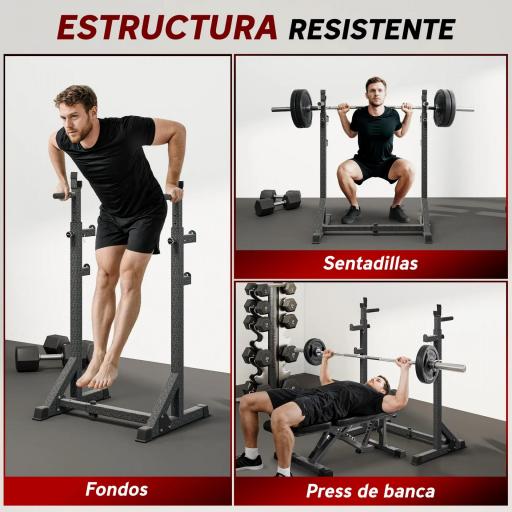Soporte para Barras de Pesas con Ancho y Altura Ajustable Rack Musculación con Marco de Acero Carga 150 kg Negro [4]
