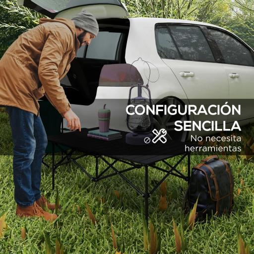 Mesa de Camping Plegable con Encimera Enrollable y Bolsa Mesa de Pícnic Portátil para Acampar 95x55x50cm Negro [3]