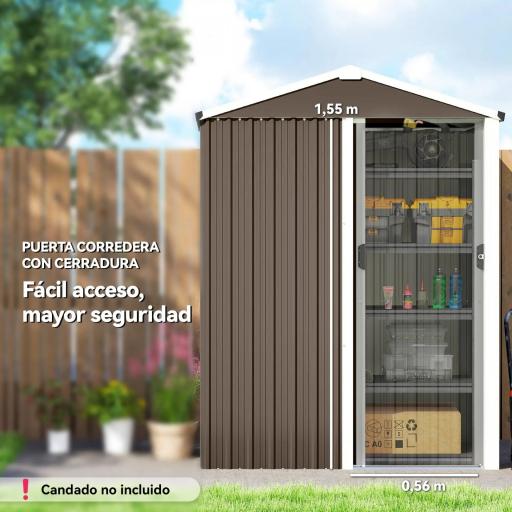 Cobertizo de Jardín Exterior 1,1 m² 136x87x179 cm con Puerta Corredera Techo Inclinado y Guantes Marrón [4]