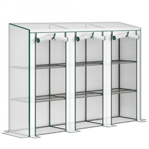 Invernadero de Exterior de 3 Niveles con Puerta Enrollable con Cremallera 9 Estantes Cubierta de PE 215x46x151cm Blanco [9]