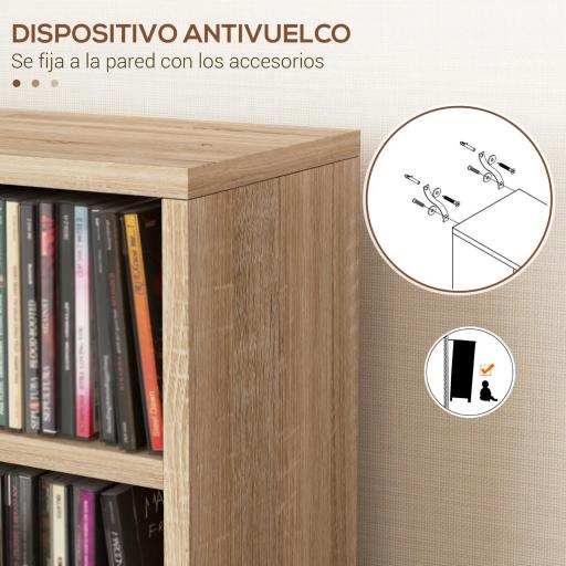  2 Estanterías para CD o DVD con 12 Compartimentos para 204 CDs y Estante Ajustable 21x22,5x88,5 cm Roble [5]