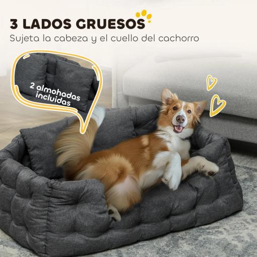 Cama para Mascotas con 2 Almohadas Colchón para Perros Antideslizante con Funda Extraíble y Lavable 110x70x35 cm Gris [5]