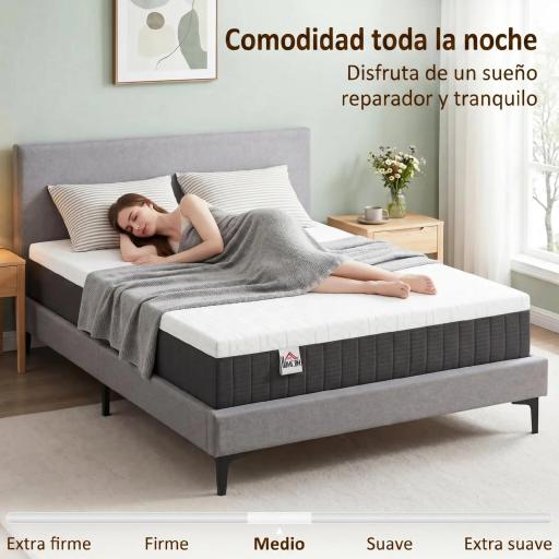 Colchón 190x135 cm Grosor 25 cm Colchón Viscoelástico de Muelles Ensacados de 7 Zonas Firmeza Media Funda Lavable [4]