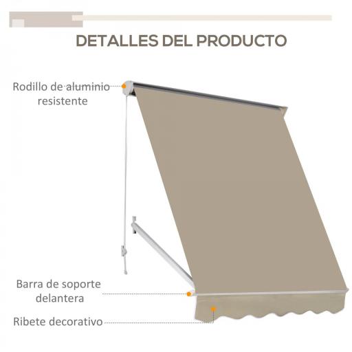 Toldo Retráctil de Exterior con Marco de Aluminio Ángulo Ajustable Protección UV e Impermeable 180x70 cm Beige [4]