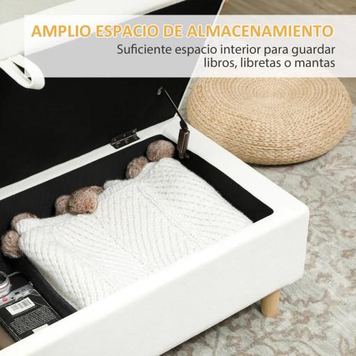 Banco de Almacenamiento Baúl Tapizado de Terciopelo con Patas de Madera Capacidad 71L 100x50x43 cm Blanco Crema [6]