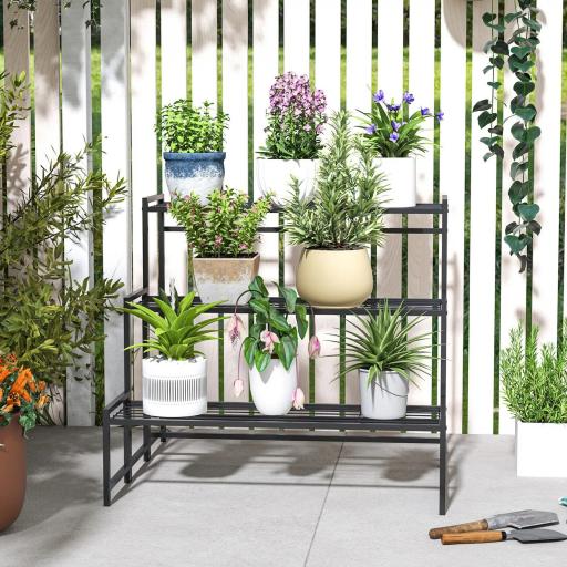 Soporte para Plantas de Tres Niveles con Diseño en Escalera y Estructura Metálica Resistente para Interior y Exterior [4]