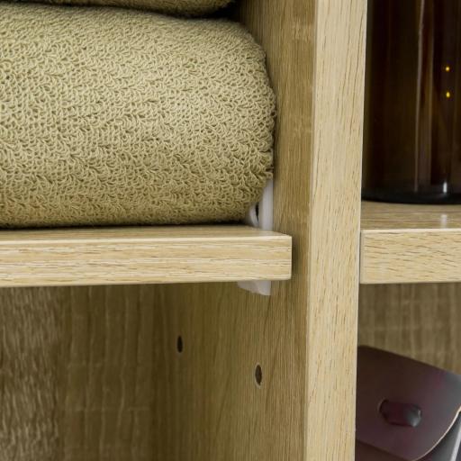 Armario de Baño de Pared con Espejo Estantes Ajustables y Toallero Diseño Compacto para Lavabo o WC 60x15x70 cm Roble [7]