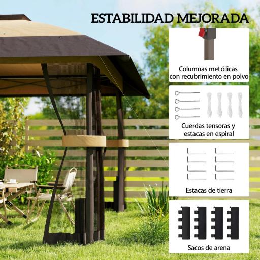 Carpa Plegable 4x4 m Pop-up con Doble Techo 4 Laterales de Malla Altura Ajustable Bolsa Transporte UPF30+ Caqui [2]