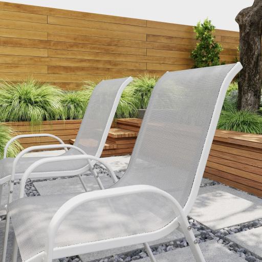 Set de 4 Sillas de Exterior Apilables con Asiento de Malla Respaldo Alto y Marco de Acero para Jardín o Terraza Gris [7]