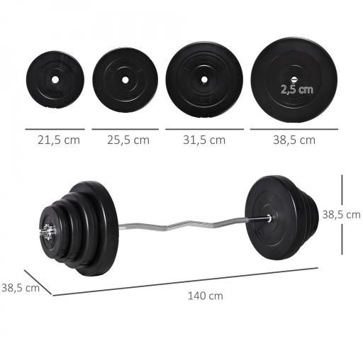 Barra de Pesas Curvada 70 kg Barra de Rizo Set de Musculación con 8 Discos de Pesos 2,5kg-15kg Intercambiables para Entrenamiento Culturismo en Gimnasio Casa 140x38,5x38,5 cm Negro [1]
