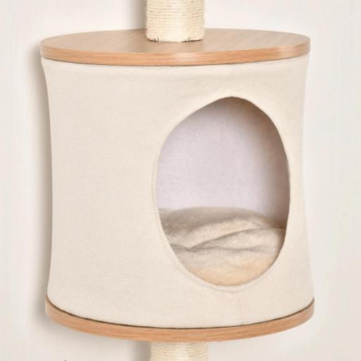 Árbol para Gatos de Pared 38x30x149 cm con Múltiples Plataformas de Madera Cueva Cama Superior Cojín Extraíble Postes Rascadores de Sisal Torre para Escalar Beige y Roble [4]