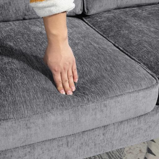 Sofá Esquinero de 3 Plazas Tapizado en Chenilla en Forma de L con Patas de Madera y Reposabrazos 215x142x88 cm Gris [6]