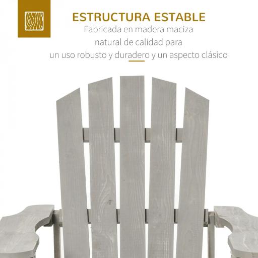de Jardín Adirondack Asiento Extra Ancho Carga 150 kg para Patio Terraza Balcón 78x89x88 cm Gris Claro [2]