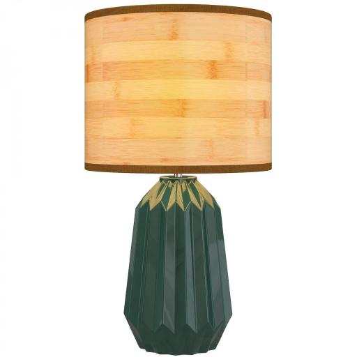 Lámpara de Mesa con Base de Cerámica y Pantalla de Lino Estilo Retro para Dormitorio 40W Verde y Madera Natural [9]