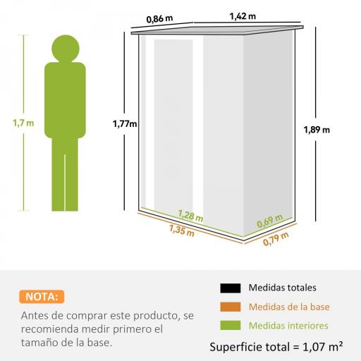 Cobertizo Exterior de Metálico con Puerta Cerradura y Orificios de Drenaje para Almacenamiento de Herramientas [1]