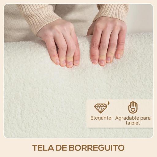 Sofá de 2 Plazas Tapizado en Borreguito 118 cm con Acolchado Grueso Reposabrazos y Patas de Madera Crema [4]