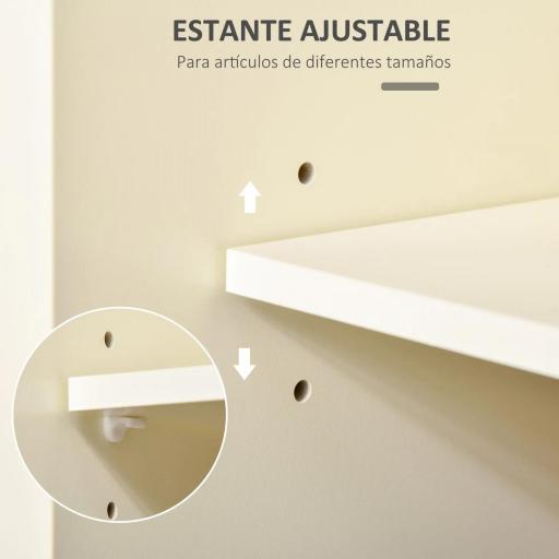 Carrito de Cocina Multifuncional con Ruedas 2 Puertas Correderas 2 Cajones y Barra de Colgar 110x49,5x89,5 cm Crema [3]