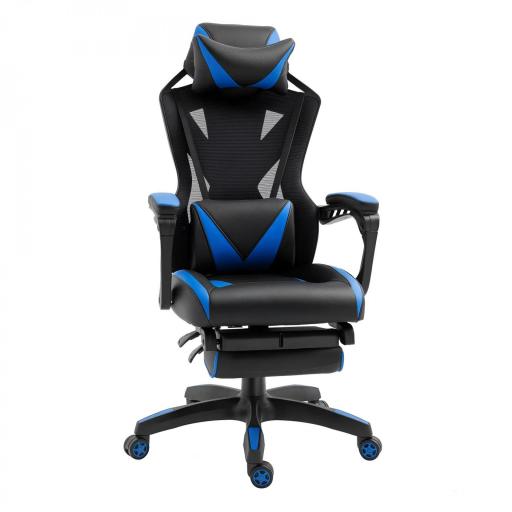 Silla Gaming Ergonómica Silla de Escritorio para Oficina con Altura Ajustable Respaldo Regulable de 170° Almohada Lumbar y Reposapiés Retráctil 65x70x117-125 cm Azul [9]