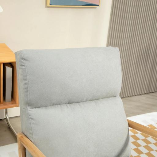 Mecedora Tapizada en Lino Silla Mecedora con Patas de Madera de Caucho y Reposabrazos Carga 150 kg Gris [5]