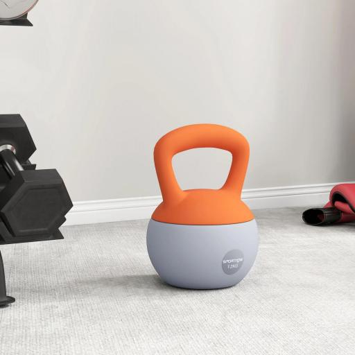 Pesa Rusa 12 kg Kettlebell Relleno de Arena Metálica Mango Antideslizante para Casa 21x21x30 cm Naranja y Gris [5]