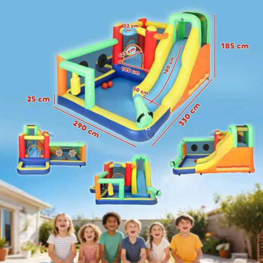 Castillo Hinchable Acuático con Soplador 550W 9 en 1 con Tobogán Trampolín Escalada 2 Piscinas Canasta Columna de Boxeo [1]