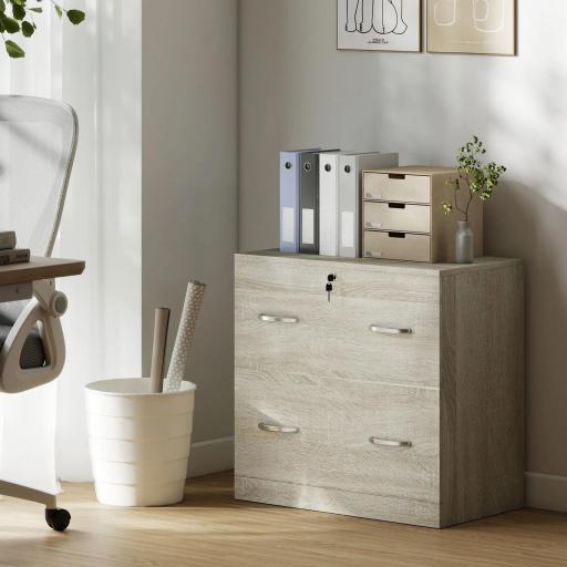 Cajonera de Escritorio con 2 Cajones con Guías para Carpetas Colgantes para A4 Cerradura y 2 Llaves 77x42x72 cm Natural
