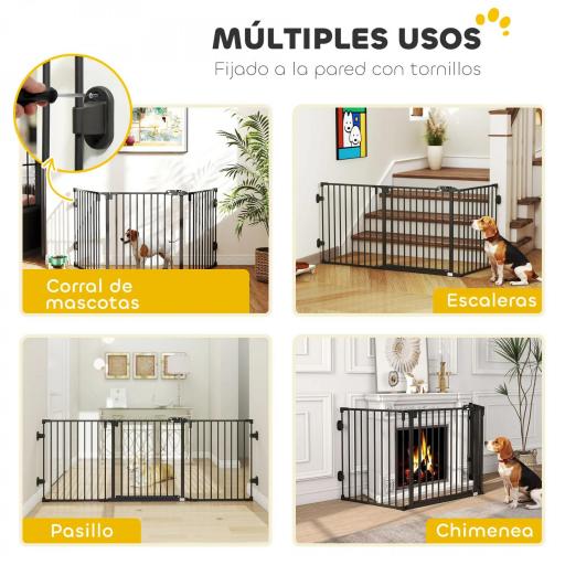 Barrera de Seguridad para Mascotas de 3 Paneles Puerta Auto Cierre y Diseño Plegable para Perros Pequeños 202,5x2x76 cm [2]