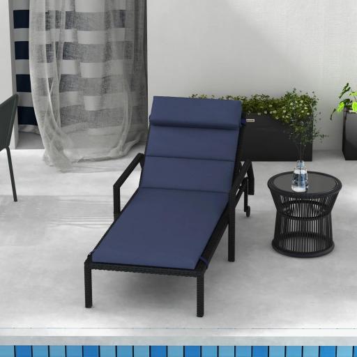 Cojín para Tumbona de Algodón 196x63x6 cm con Tela Hidrófuga Cojín de Asiento y Respaldo Azul Oscuro [5]