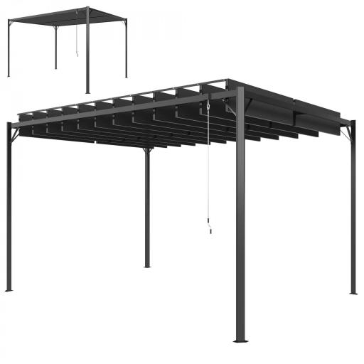 Pérgola de Jardín 3x4 m con Protección UPF 50+ Gazebo con Techo Ajustable Estructura de Metal para Exterior Gris Oscuro [9]