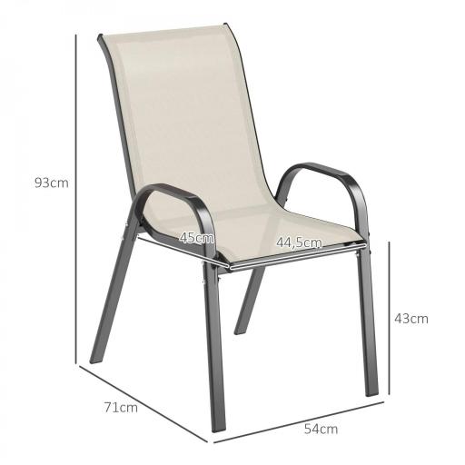 Set de 4 Sillas de Exterior Apilables con Asiento de Malla Respaldo Alto y Marco de Acero para Jardín Beige y Negro [1]