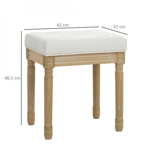 Reposapiés Salón Estilo Rústico Tapizado en Lino Sintético con Madera Maciza Patas Talladas Asiento Acolchado Beige [1]