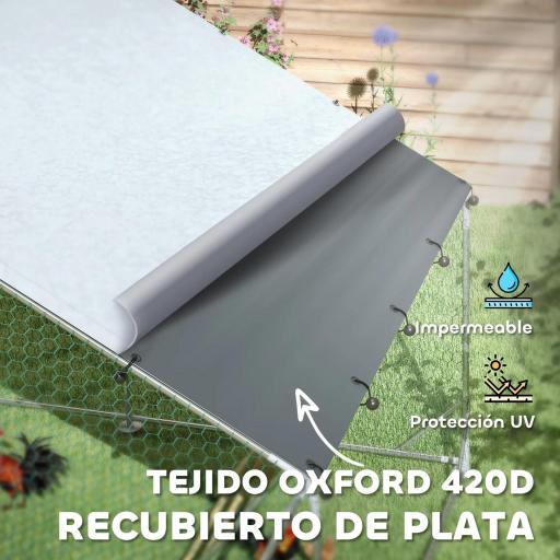 Gallinero Metálico de Exterior de 3x4m con Percha Multiusos Comedero Colgante Tipo Brocheta y Lona Protectora Resistente [6]