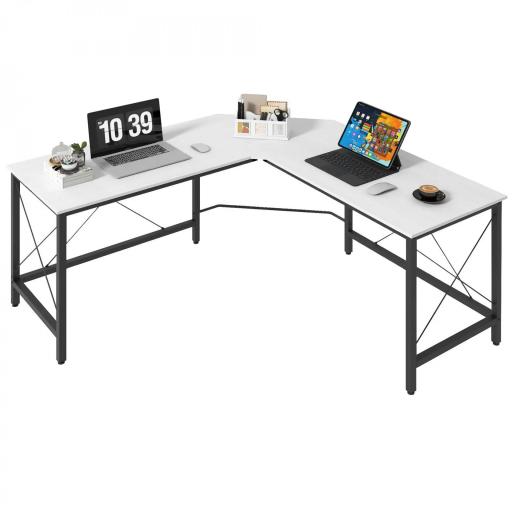 Escritorio Esquinero Moderno con Marco de Acero Carga 70 kg para Oficina Hogar Estudio 150x150x76 cm Blanco [8]