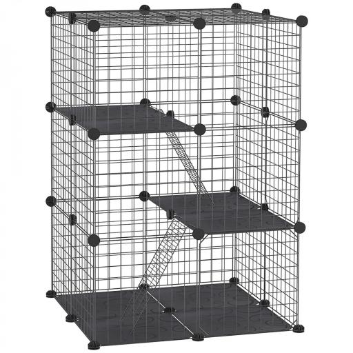 Jaula para Animales Pequeños de 3 Niveles con Rampas y Forma Personalizable para Cobayas Conejos 70x70x105 cm Negro [8]