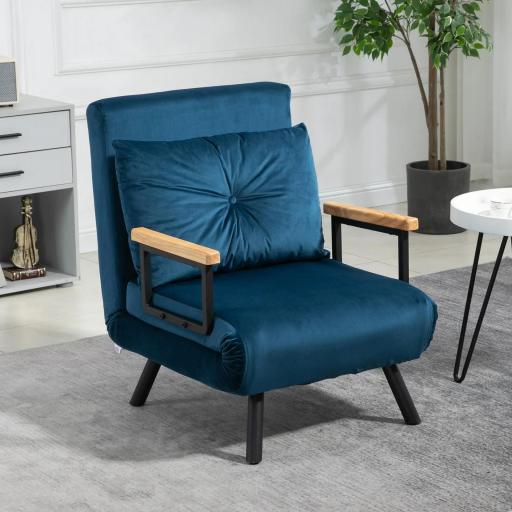Sofá Cama Individual Plegable Silla Cama Convertible 4 en 1 Respaldo Ajustable de 5 Niveles y Almohada 63x73x81 cm Azul [5]