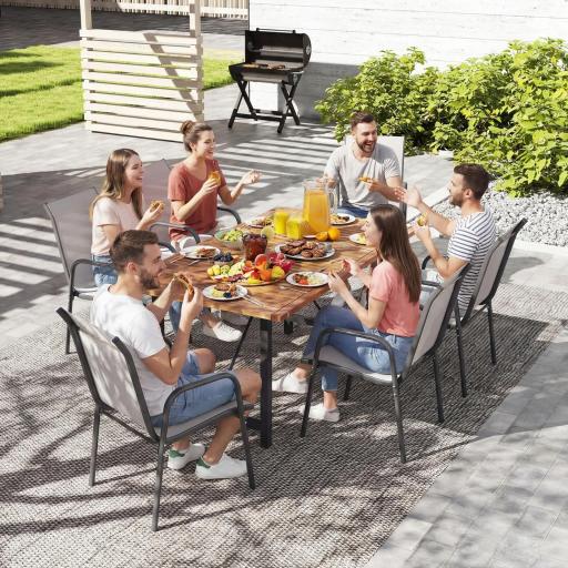 Juego de 6 Sillas de Jardín Exterior Apilables con Reposabrazos Asiento y Respaldo de Malla Estructura de Metal Gris [5]